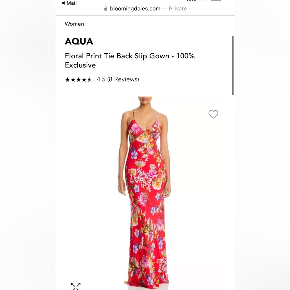 AQUA Floral Print Tie Back Slip Gown - size 8